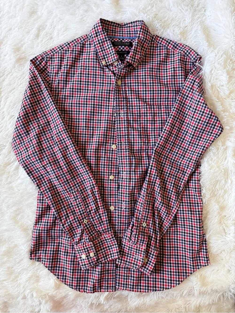 Banana Republic Button-Down Plaid Dress Shirt - Red & Blue
